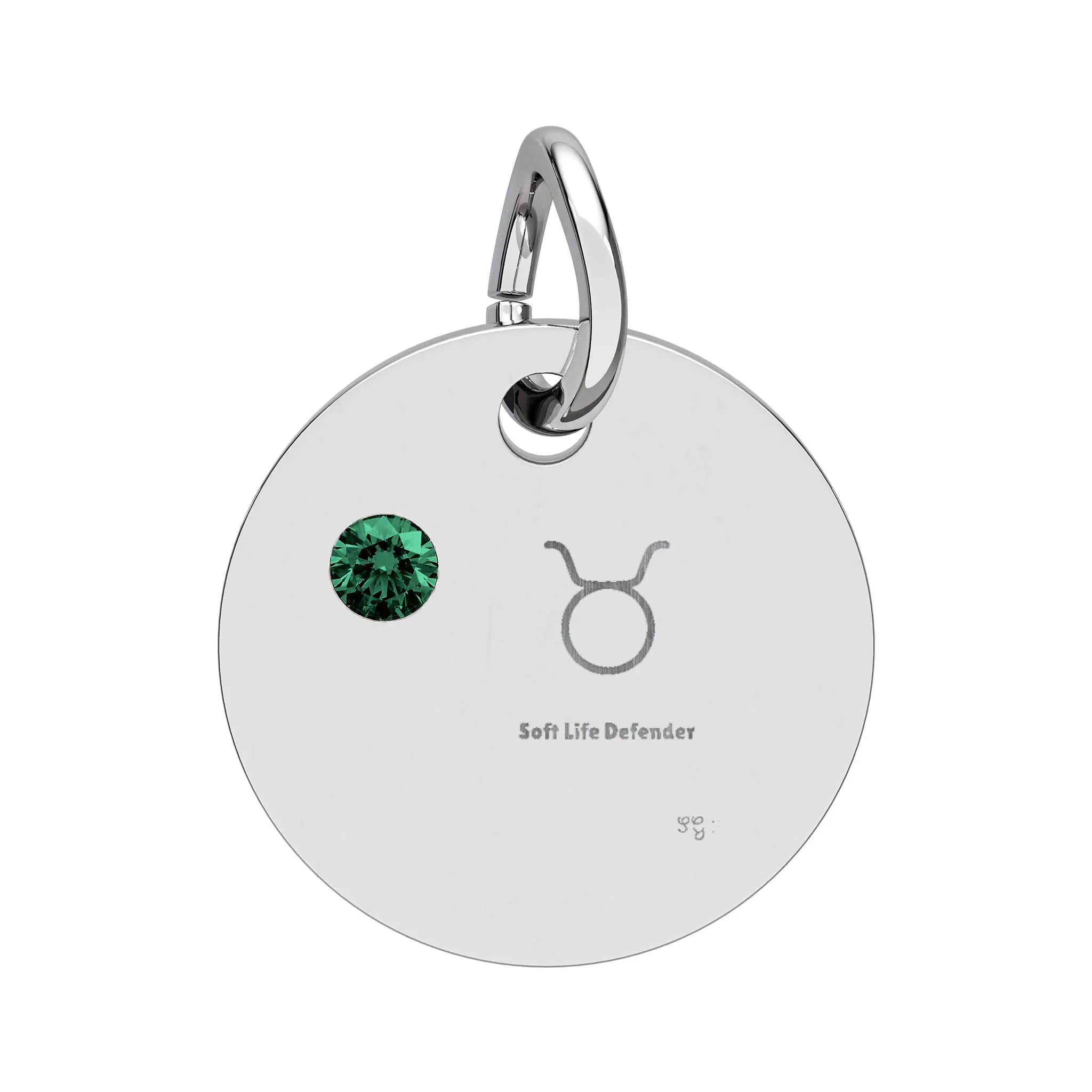 Taurus Emerald Birthstone Circle Charm engraved pendant | Personalized Birthstone Charm