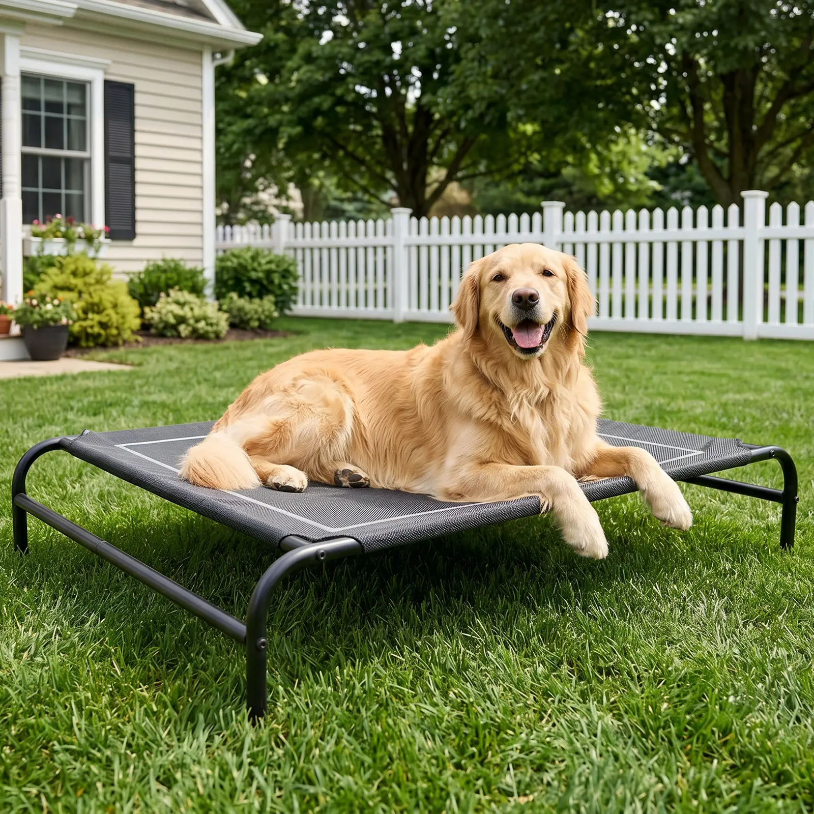 Dono Outdoor Elevated Dog Bed - Portable Cooling Cot for Large Dogs, Breathable Washable Mesh, Non-Slip, Easy-Clean, Chew-Resistant, Indoor-Outdoor Use, Black