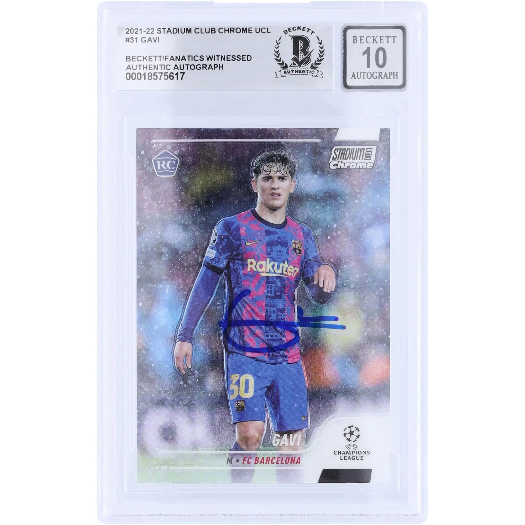 Gavi FC Barcelona Autographed 2021-22 Topps Stadium Club Chrome UEFA #31 Beckett Fanatics Witnessed Authenticated Auto 10 Rookie Card - Fanatics Authentic Certified