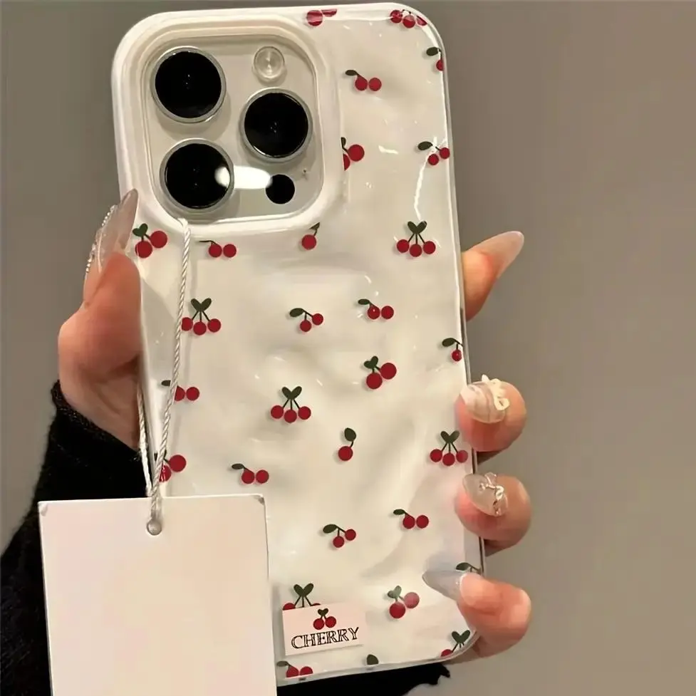 Cute Cherry Texture TPU Phone Case for iPhone 16,15,15 Plus,12,11 Pro Max,13,14 Pro Plus - Anti-Drop, Anti-Slip, Shockproof, Durable Soft Protective Cover (Mobile Phone Accessories)