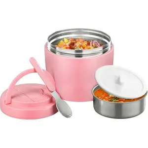 Thermo  Jar for Hot  Adults 32OZ Soup Thermo Lunch Containers Wide Mouth Vacuum Insulated Stainless Steel Leakproof Bento Box with Spoon (Pink2)