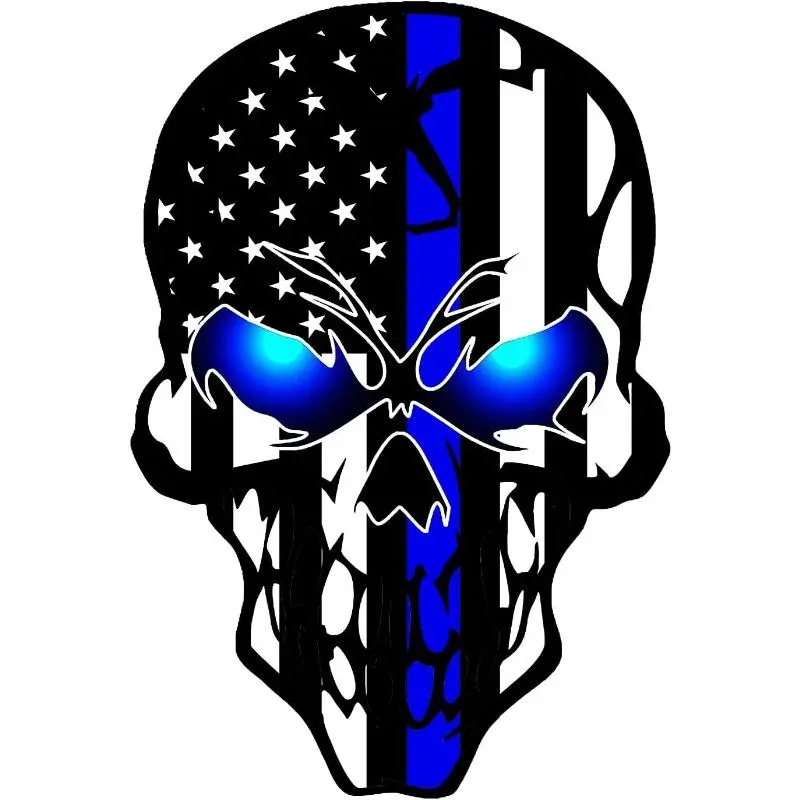 American Flag Skull Car Sticker, Bumper Sticker, Automotive Decals, Waterproof Vinyl Decals for Vans, Trucks, Cars, Motorbikes, Police Law Enforcement Decoration, Halloween, Car Decoration, Skull Stickers