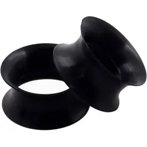 1/2/9 Pairs Black Thin Silicone Flexible Ear Skin Hollow Tunnels Plugs Piercing 8g-1 inch
