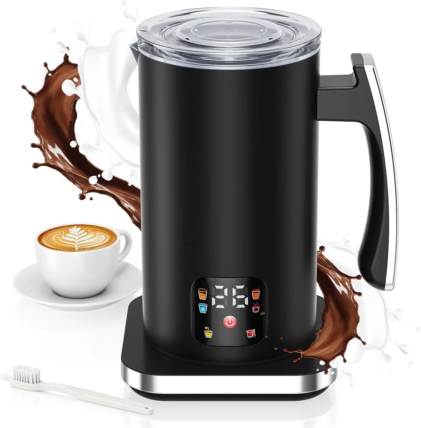 6-in-1 Automatic Electric Milk Frother and Steamer 420ml, Cold Foam Hot Chocolate Maker for Latte Cappuccino Coffee Machine