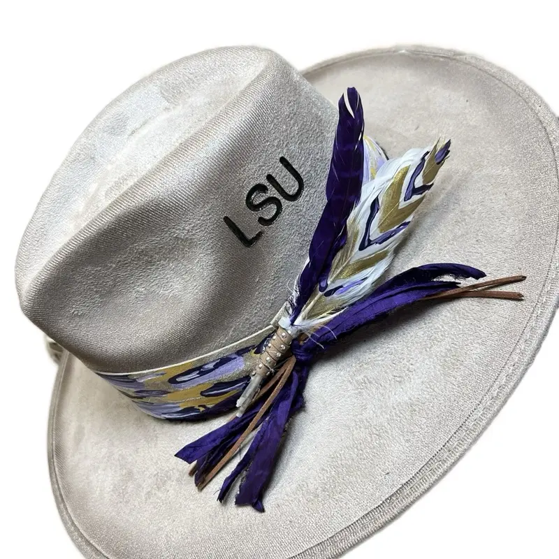 LSU Game Day Fedora Hat Customized Branded with Tigers Featuring Purple and Gold Feathers