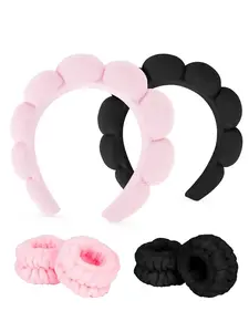 LMMAKE Spa Headband & Wristband Set for Women Girls Terry Cloth Soft Padded Cloud Design Non-Slip Absorbent Properties Ideal for Face Washing Yoga