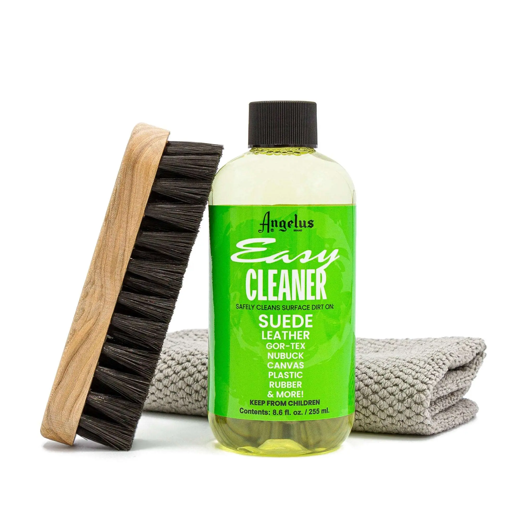 Angelus Easy Cleaner Kit - Premium Shoe Cleaning Kit with Suede Brush, Powerful Cleaning Solution, Microfiber Cloth for Stain Removal on Leather, Nubuck Footwear Surfaces (Includes Brush and Towel)