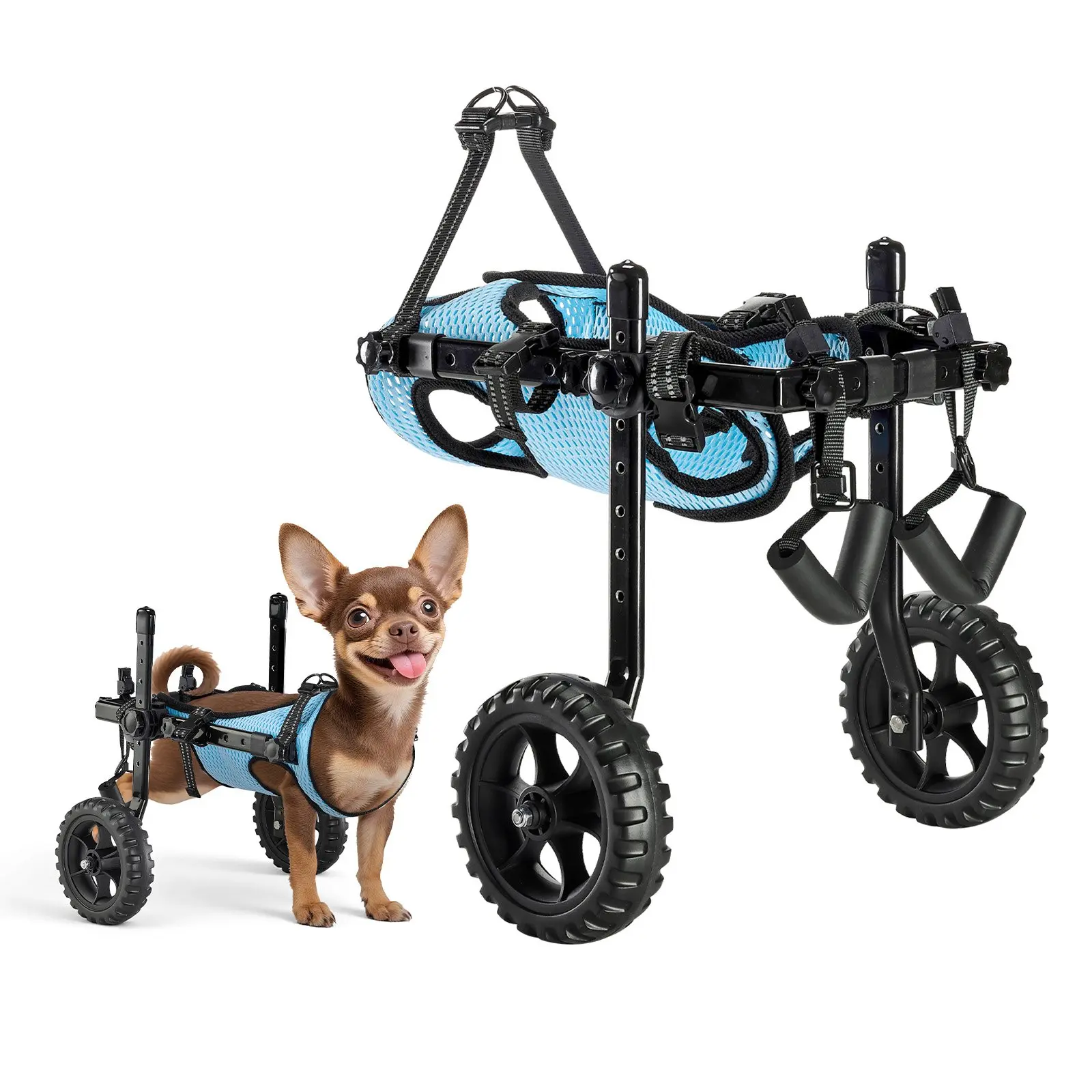 【Summerfinds】VEVOR X-Small Aluminum Alloy Back Leg Dog Wheelchair, 2-Shock Wheels Mobility Aid, Breathable Seat Covers, Adjustable Pet Cart, D-Ring Handle, Hook-Loops, Lightweight Support for Disabled Injured Dogs Up to 22lbs/10kg, 11.4-15.5 Length Adjust