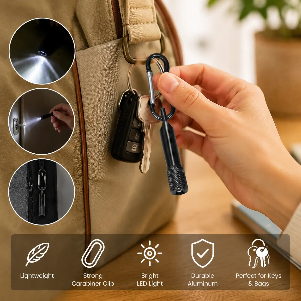 1-Count Mini Portable LED Flashlight with Carabiner Clip, Knurled Non-Slip Grip, Small Pocket Torch for Outdoor Hiking, Camping, Daily Use, Led Light