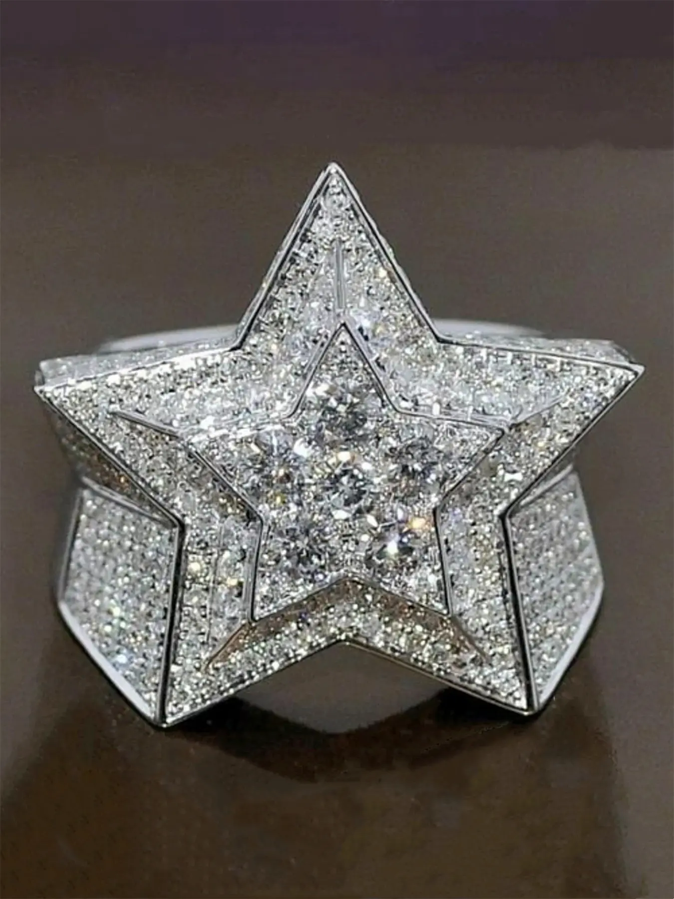 Women's Sparkling Artificial Zircon Star, Copper Chain Jewelry Gift for Women, Wedding Party Accessories, All Season Fashion Accessory, Statement Multi Ring, Elegant Glittering Ring, Unique Rings