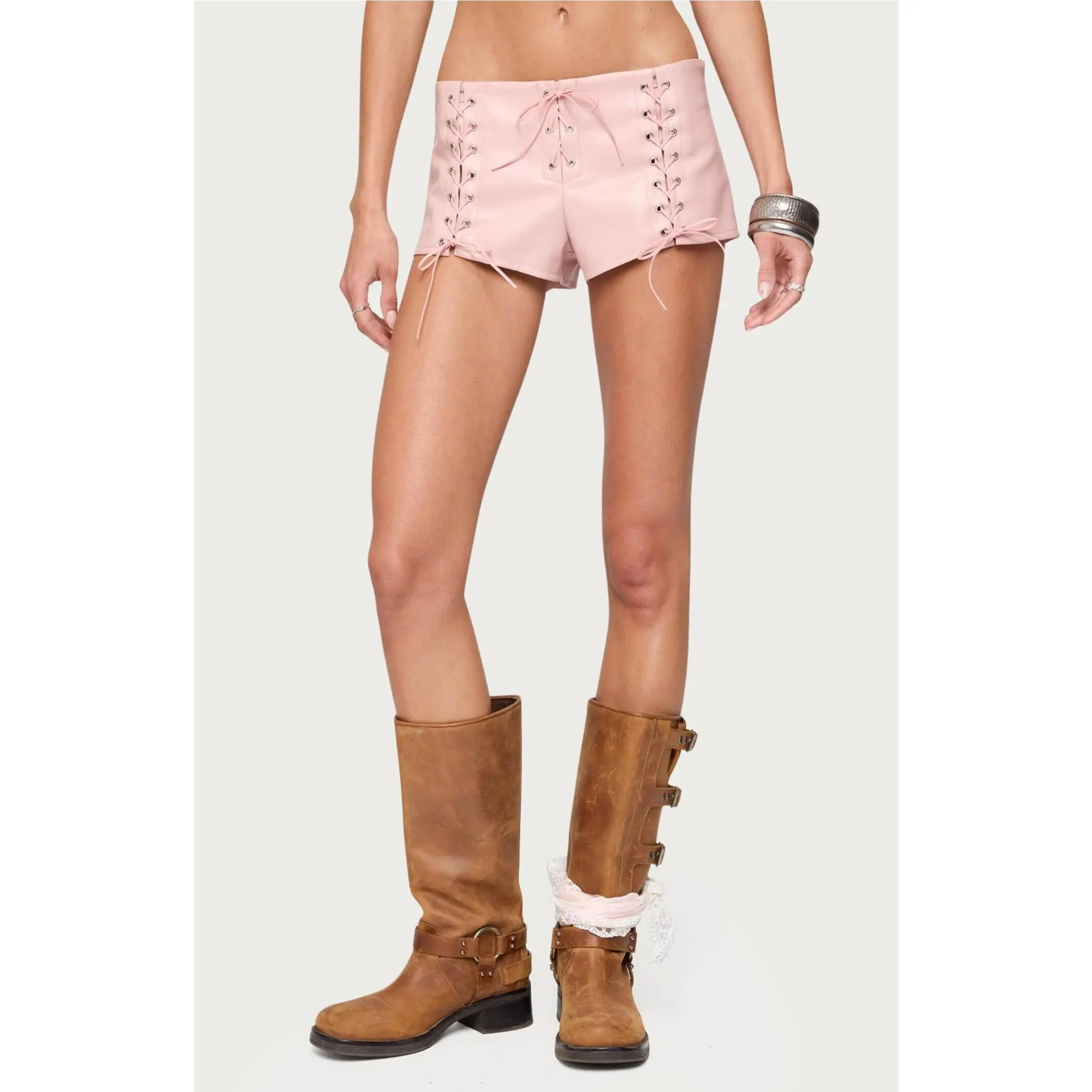 Edikted Women's Elisha Lace Up Faux Leather Shorts