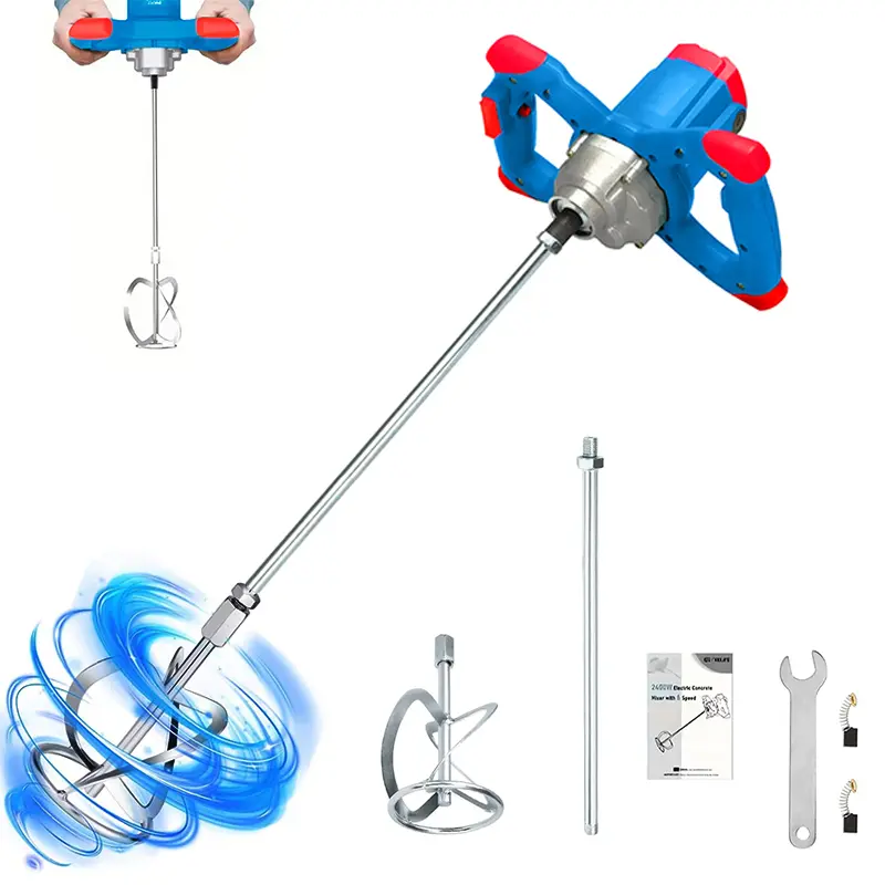 2100W 800 RPM Handheld Electric Concrete Mixer Drill, 6-Speed Variable Speed Mortar Stirrer for Cement, Plaster, Paint, and Putty