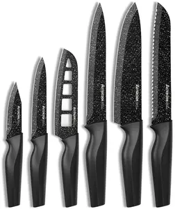 Astercook Knife Set, 6 Piece Kitchen Knife Set, Aesthetic Blade Knife Block Stainless Steel