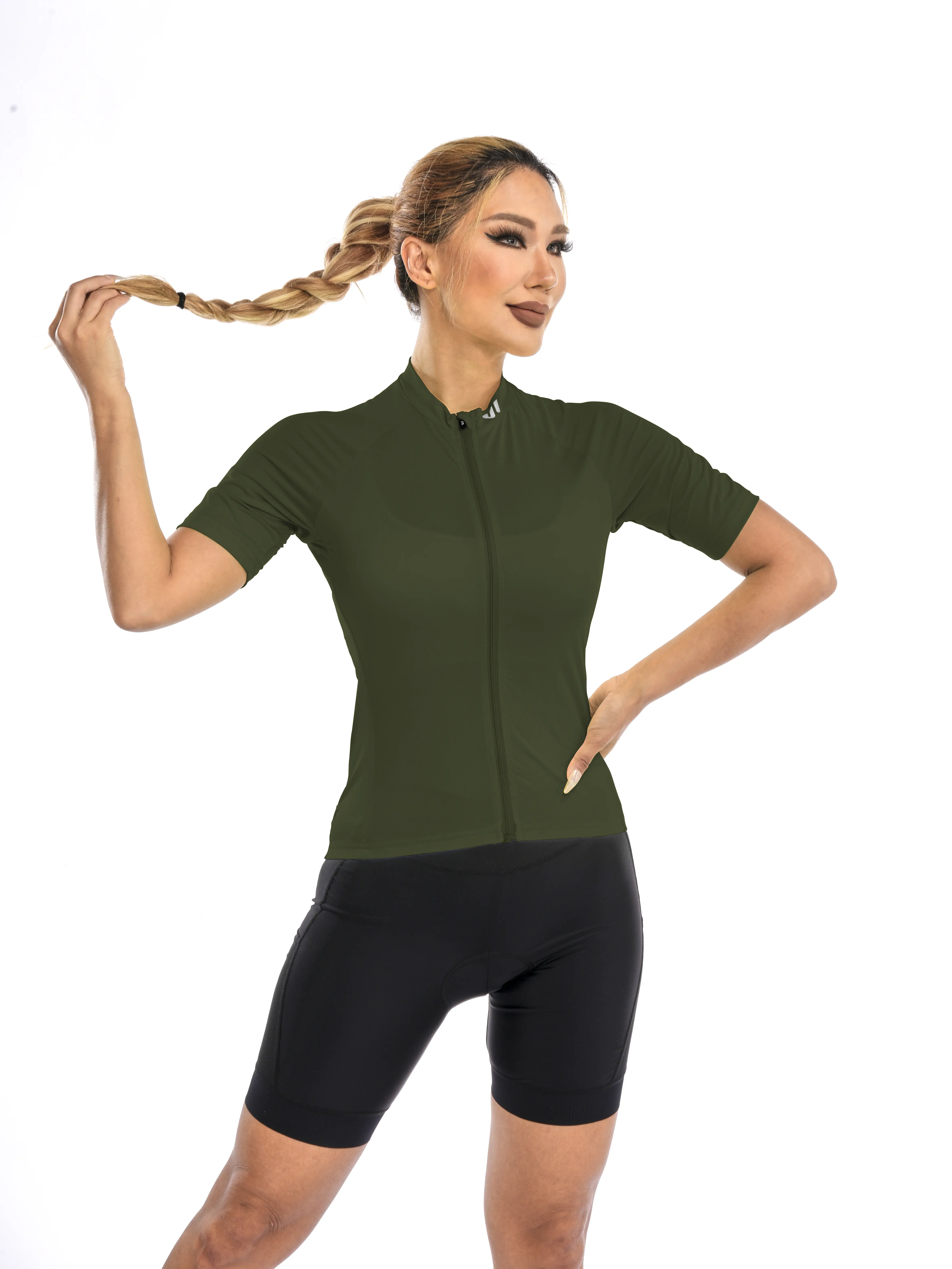 Wulibike Women's Fitted Cycling Jersey, Short Sleeve Breathable Top for Bicycle Riding with 3 Rear Pockets, Zip Garage Neck, and Reflective Hem - Lightweight 132g (Size S), Quick Dry