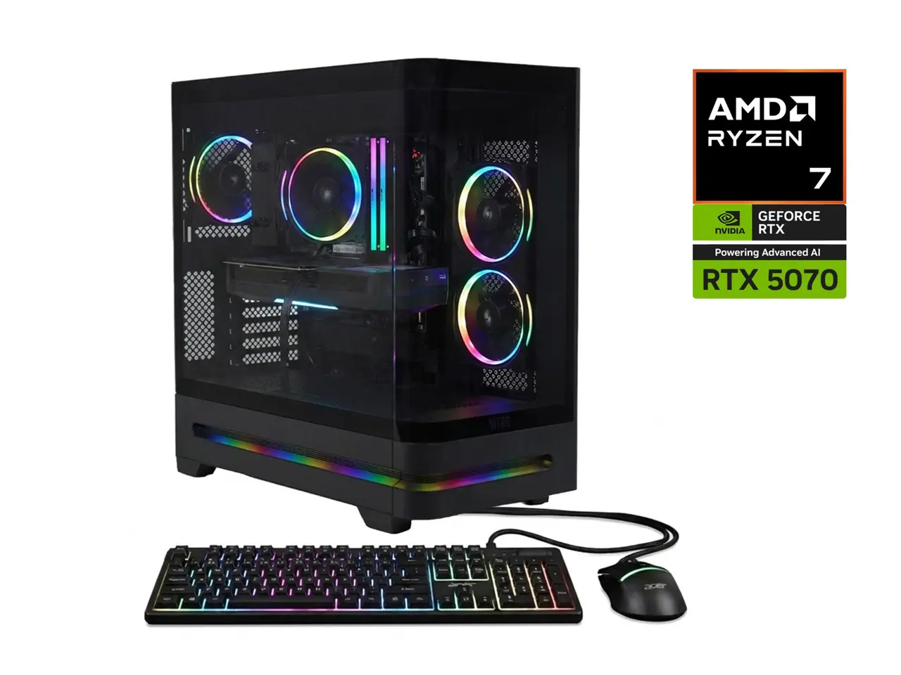 Acer Nitro 85 N85-100-UR35 Desktop, AMD Ryzen 7 8700F 8 Core Processor (Up to 5.0GHz), NVIDIA GeForce RTX 5070 Graphics (988 AI TOPS), 16 GB DDR5 Memory, 1 TB PCIe 4.0 NVMe SSD, Wi-Fi 7, USB Keyboard & Mouse, Windows 11 Home