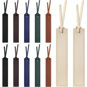 12 count Leather Bookmark, Classic Stitched Bookmark with Leather Rope, Bookmarks for Men,  Stitched Book Marks Page Markers for Book Reader Teachers Students School Office