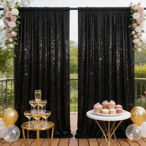 2 Panels 4x8FT Black Glitter Sequin Backdrop Curtain, Luxe Sparkle Fabric for Gothic Reception, Halloween Disco, Anniversary, Photo Studio Background