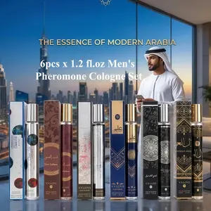 6 pcs Men's Pheromone Cologne Set, Long Lasting Arabian Amber Perfume Spray, Travel Size Premium 6 x 1.2 Fl Oz Fragrance Collection, Alpha Male Oud Scent Gift Set for Him