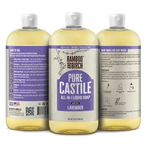 BAMBOO AND BIRCH Pure Castile Soap Liquid Organic, EWG Verified & Certified Palm Oil Free Natural Soap Body Care Cleansing