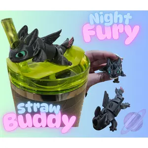 NIGHT FURY DRAGON STRAW BUDDY FOR YOUR TUMBLER CUPS