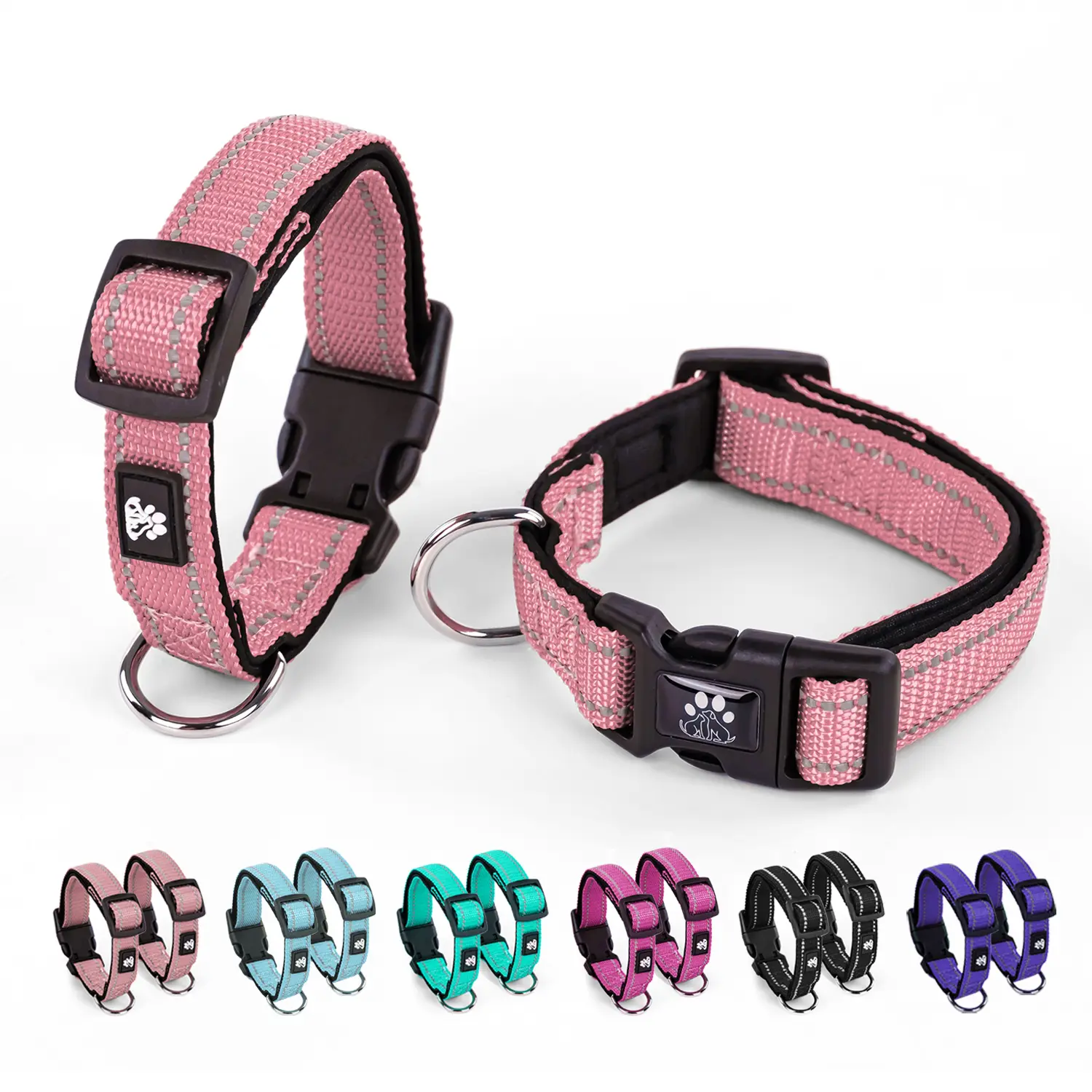 2 Pack Reflective Dog Collar,Soft Neoprene Padded Dog Collar with Quick Release Buckle,Adjustable Breathable Pet Collar for Small Medium Large Dogs