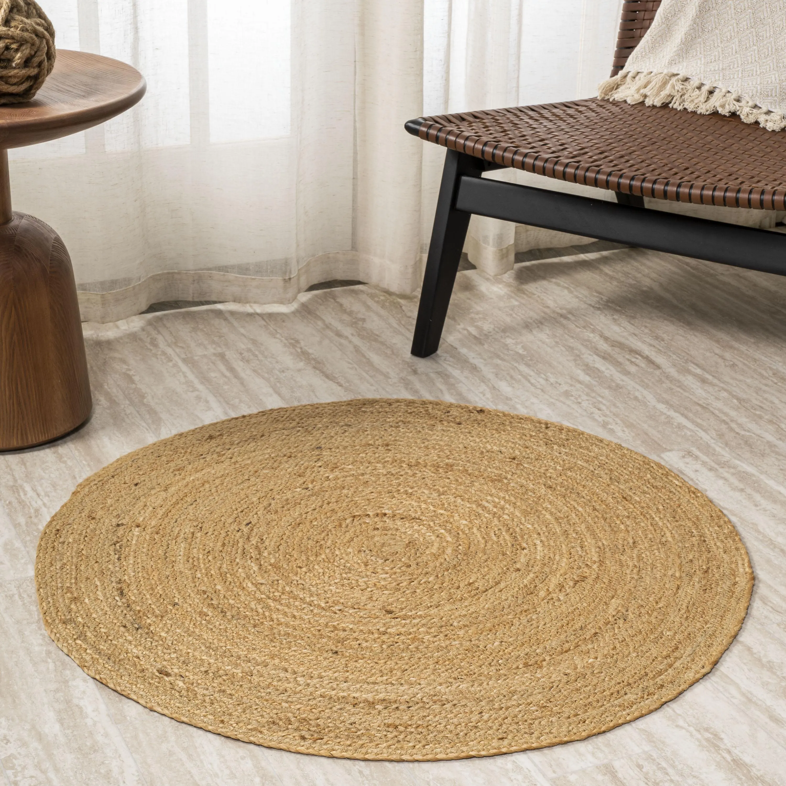 JONATHAN Y Soleil 100% Jute Braided Texture Flat-Woven Circular Indoor Area Rug - Living Room Decor, Modern Cottage Kitchen, Bedroom Use