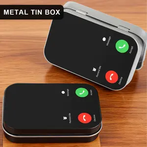 1Pc Smart Phone Interface Metal Tin Box with Hinged Lid - Funny Creative Small Storage Containers for Mints, Jewelry & Pills - Decorative Rectangular Tinplate Organizer, Home Organizers, Unique Gift for Tech Lovers & Office Desk (Incoming Call Design)