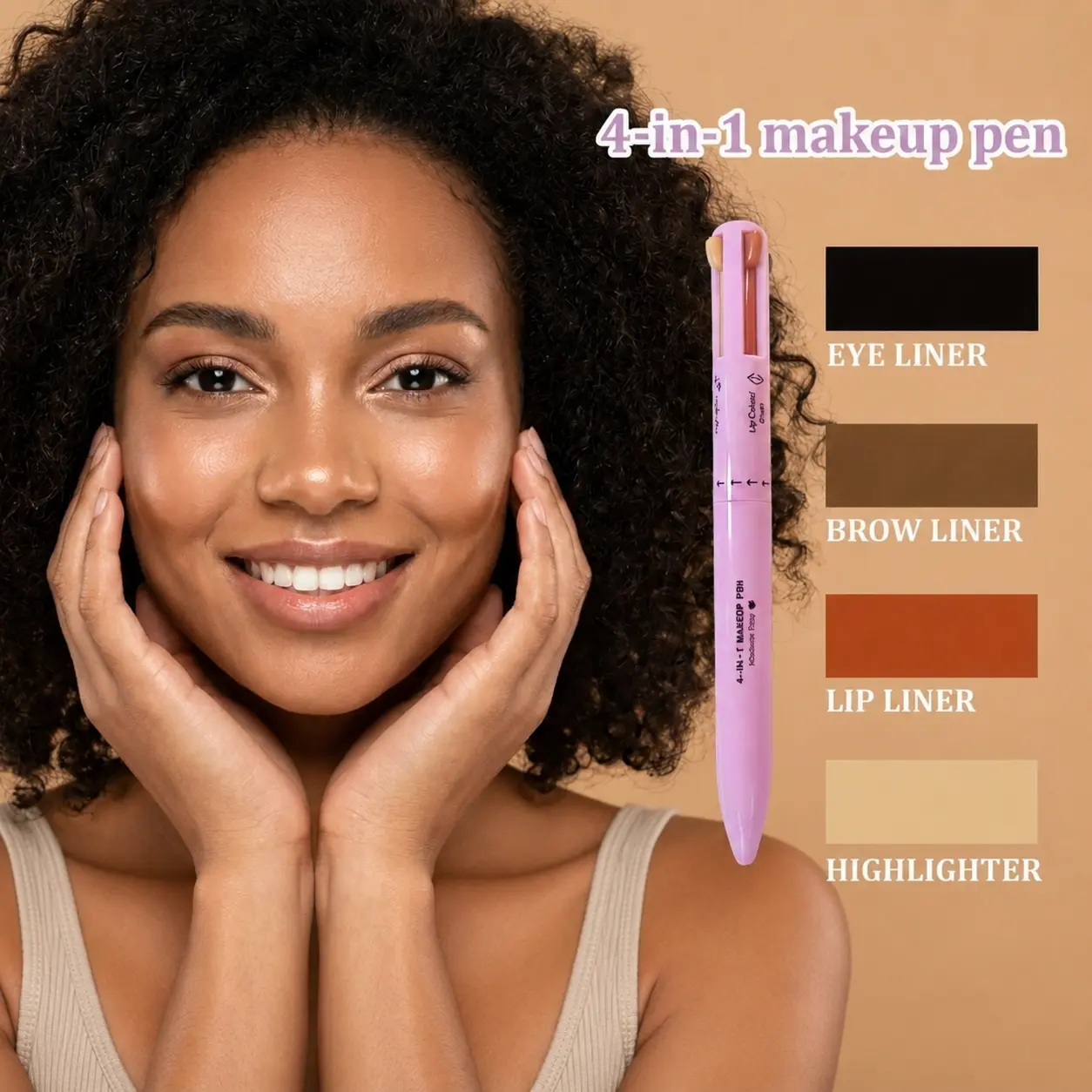 4-in-1 Multi Makeup Pen, Eyebrow Pencil, Eyeliner, Highlighter & Lip Liner in One, Portable All-in-One Makeup Pen for Travel, Daily Touch-Ups & Beginners