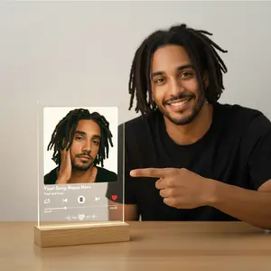 Custom Song Photo Plaque | Your Photo + Song Code + LED Wooden Base | Personalized Photo Frame, Best Gifts for Girlfriend Boyfriend Couple home decor