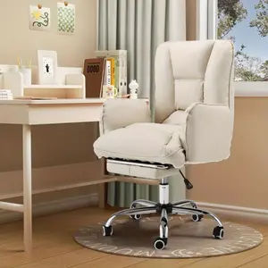Reclining Home Office Chair - Ergonomic Design with Comfy High Back, Lumbar Support & Footrest; Height-Adjustable & Rolling, Perfect for Computer Work, Vanity or Gaming