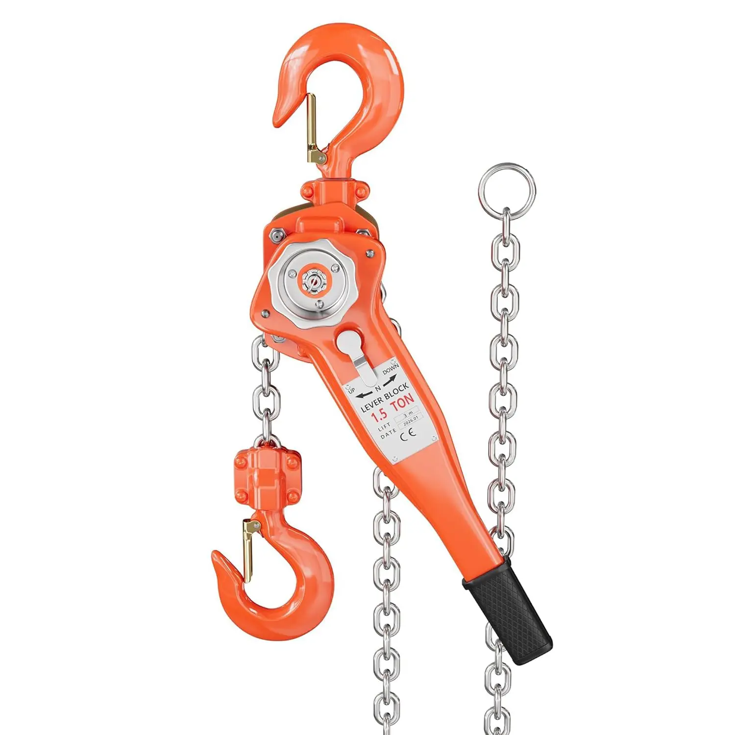 Manual Lever Chain Hoist 0.75/1.5/3 Ton, 1650/3300/6600 LBS Capacity Come Along with 10FT/20FT G80 Galvanized Steel Chain, Weston Double Pawl Safety Brake, 360° Swivel Hook, Portable Heavy Duty Lifting Tool for Garage Factory Dock Construction