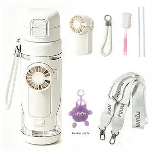 2-in-1 Water Bottle with Built-In Foldable Fan, Portable Dual-Drinking Cooling Water Bottle with Fan 3 Speeds USB, 3 Speeds Adjustable for Outdoors Sports