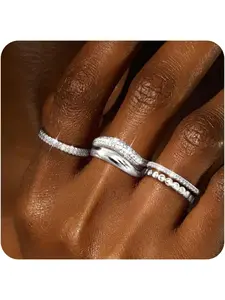 5 Pcs Fashion Stackable Rings for Women Non Tarnish Dainty 14K Gold Plated Stacking Cubic Zirconia Thumb Ring Set Trendy Statement Chunky Band Rings Promise Engagement Rings Size 6-10