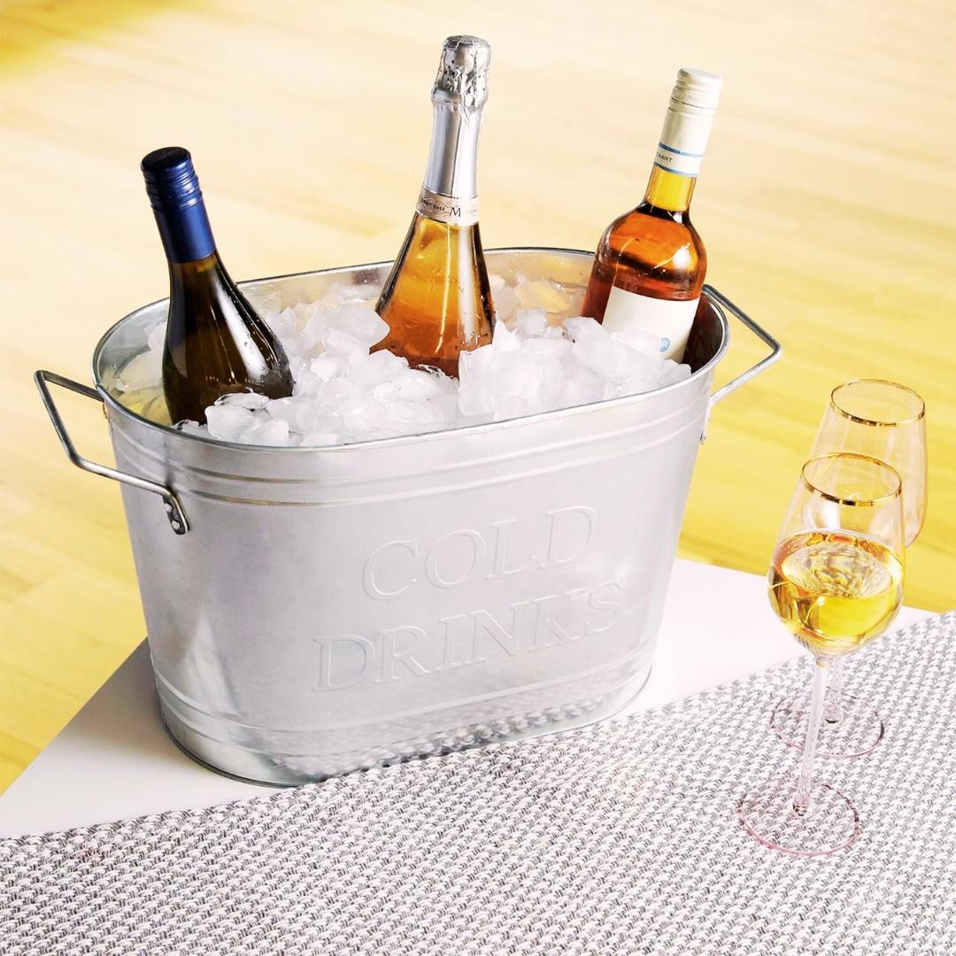 Insulated Drink Galvanized Bucket, Beer and Beverage Tub, Metal Bucket, Ice Buckets for Parties, Holds 5.35 Gallons, Silver