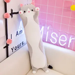 Cartoon Cute Grey Long Striped Cat Plush Toy Doll Long Striped Cat Sleeping Soft Pillow Waist Cushion Throw Pillow Children's Doll Gift