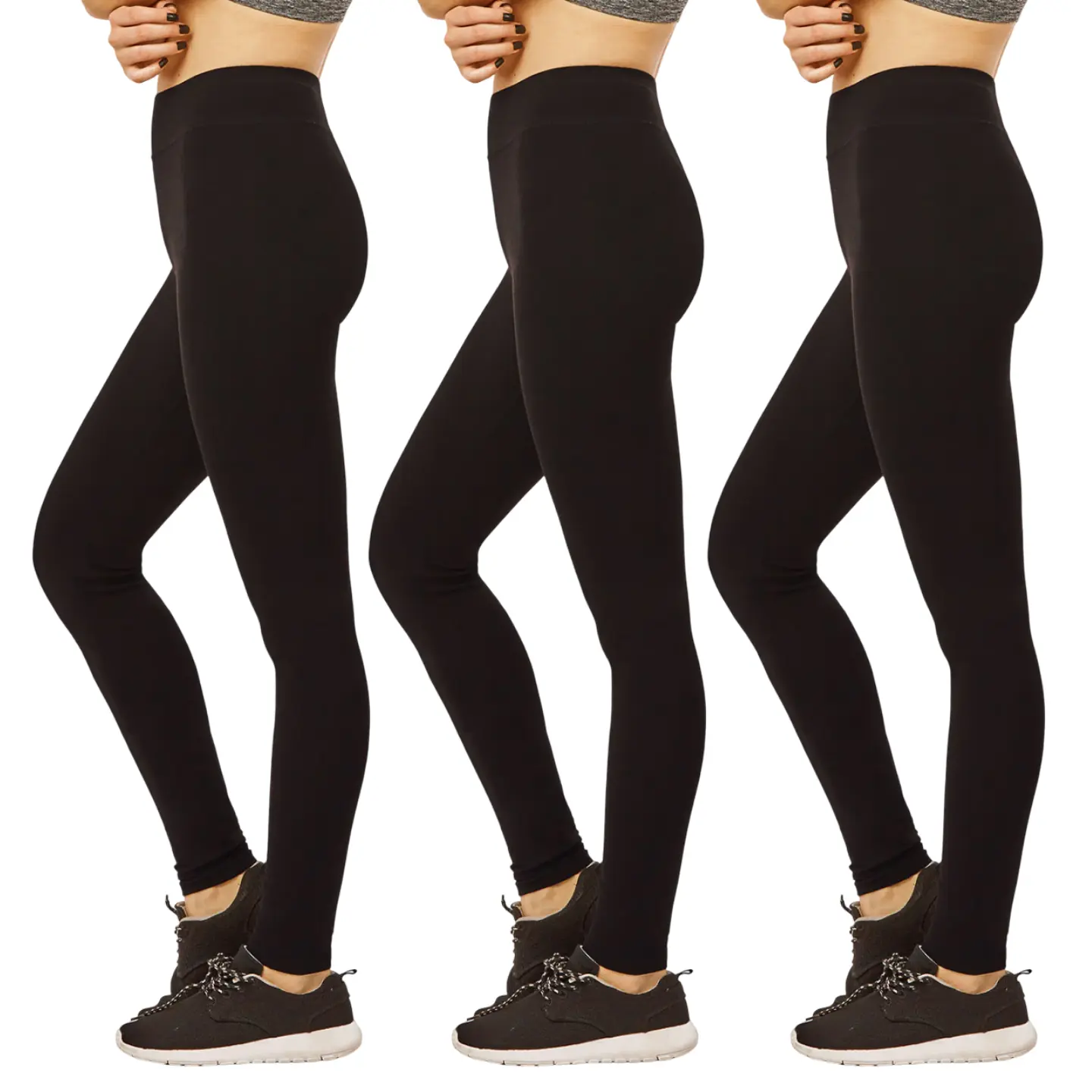 3 Pack Women's Premium Cotton Leggings Full Length High Wide Waistband S-3XL High Waisted Leggings Ankle No See-Through Workout Yoga Pants Tummy Control