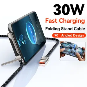 KAXOE 30W Foldable Stand Charger Cable Braided Fast Charging Cable with Multi-Function Holder Usb iPhone Compatible with iPhone 6 7 8 Plus for iPhone Xs Max XR for iPhone 11 12 13 14 Pro Max