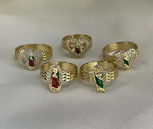 Gold Plated San Judas and La Virgen de Guadalupe Rings - Sizes 7-10