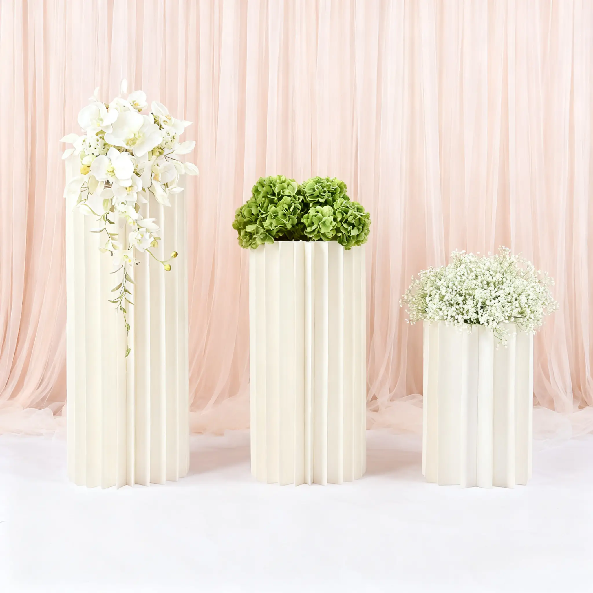 3-Piece Set of Instagram-Style Cardboard Flower Stands (Beige) Desktop Decorations Ideal for Wedding Aisle Decorations, Wedding Banquet Arrangements, Event Center Decorations, Flower Path Guidance, Birthdays, Weddings, Engagements