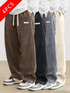summervibes 4-Pack Men’s Vintage Corduroy Casual Pants, Loose Straight Cut, New for Spring/Autumn