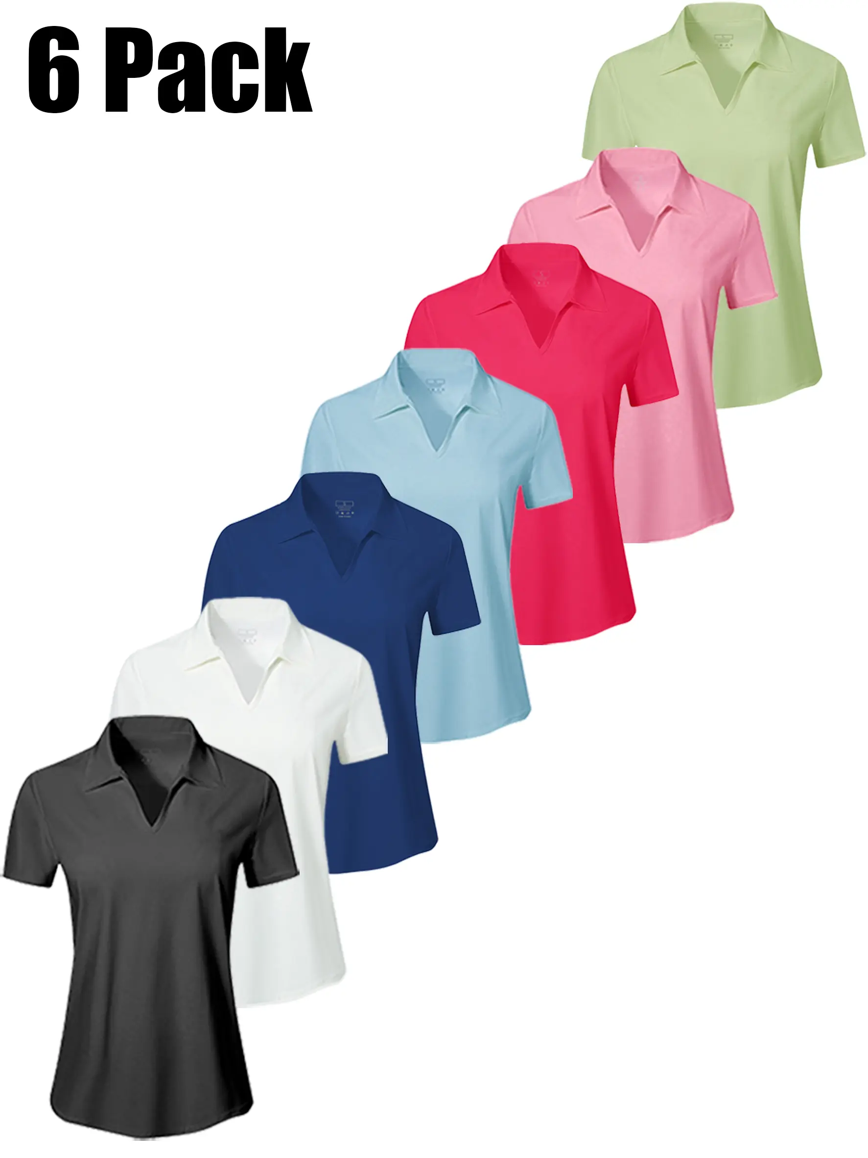 Women’s Polo Shirts 6 Pack – Breathable Quick Dry Short Sleeve Collared Tops, Lightweight Golf Tennis Activewear, Athleisure Summer Outfit Bundle, Perfect for Workout, Office & Daily Wear,travel essentials,camping essentials