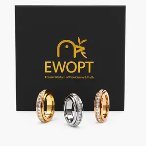 3-Pack Anxiety Spinner Rings Set – Titanium Steel Fidget Band with CZ | Stress-Relief Rings for Women & Men | Perfect Black Friday & Christmas Gift for Her, Him, Friends, Couples | Comfort Fit (Size 6–10)