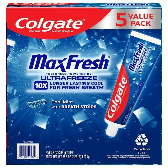 Colgate MaxFresh Toothpaste with Mini Breath Strips Cool Mint 7.3 oz 5 pk Colgate MaxFresh Toothpaste with Mini Breath Strips Cool Mint 7.3 oz 5 pk