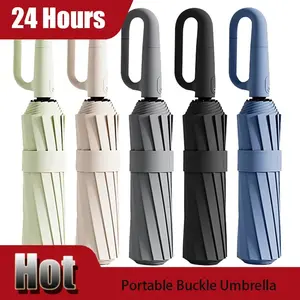 10Bones Windproof Fully Automatic Folding Umbrella with Loop Buckle UPF50+ Protable Compact Sun Rain Umbrellas for Women and Men