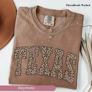 Comfort Colors Leopard Texas States Shirt, Texas Shirt, Texas University Student Gift, College Shirt, Texas State Top Womenswear Gift for Her