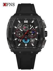 OFNS Quartz Watches for Men Luminous Analog Watch Waterproof Chronograph Calendar Silicone Strap Outdoor Sports Watch, Multifunctional Watch, for Party, Daily Decor & Gift with Box