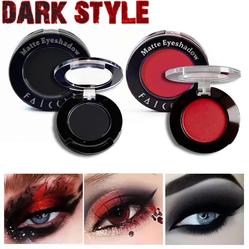 FAICCIA Halloween Goth Eyeshadow Palette Multi-Pack (2 Packs, 30g, Alcohol-Free Cosmetic) - High-Pigment Bold Red, Black Shimmer, Matte Shades for Vampire Gothic Makeup, Long-Lasting for Halloween Parties, Stage, Matte Eyeshadow, Black Shimmer Eyeshadow
