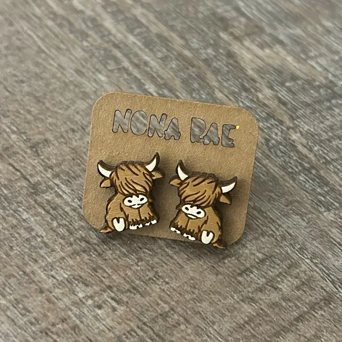 Highland Cow Wooden Earrings