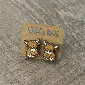 Highland Cow Wooden Earrings