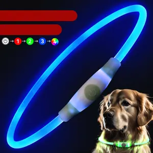 Safty Light Up Dog Collar,USB-C Rechargeable LED Dog Collar ,TPU Cuttable Dog Glow Collar ,High Visibility Puppy Collar Safty Dog Light For Night Walking ,One Collar Three Colors Adjustable Safety Collars
